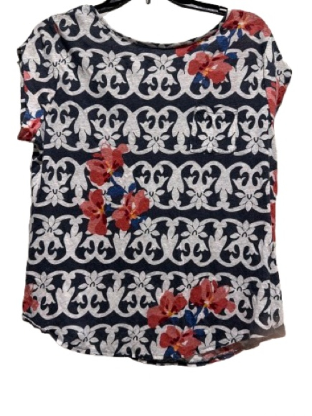Ann Taylor LOFT Navy and White Floral Print Top L